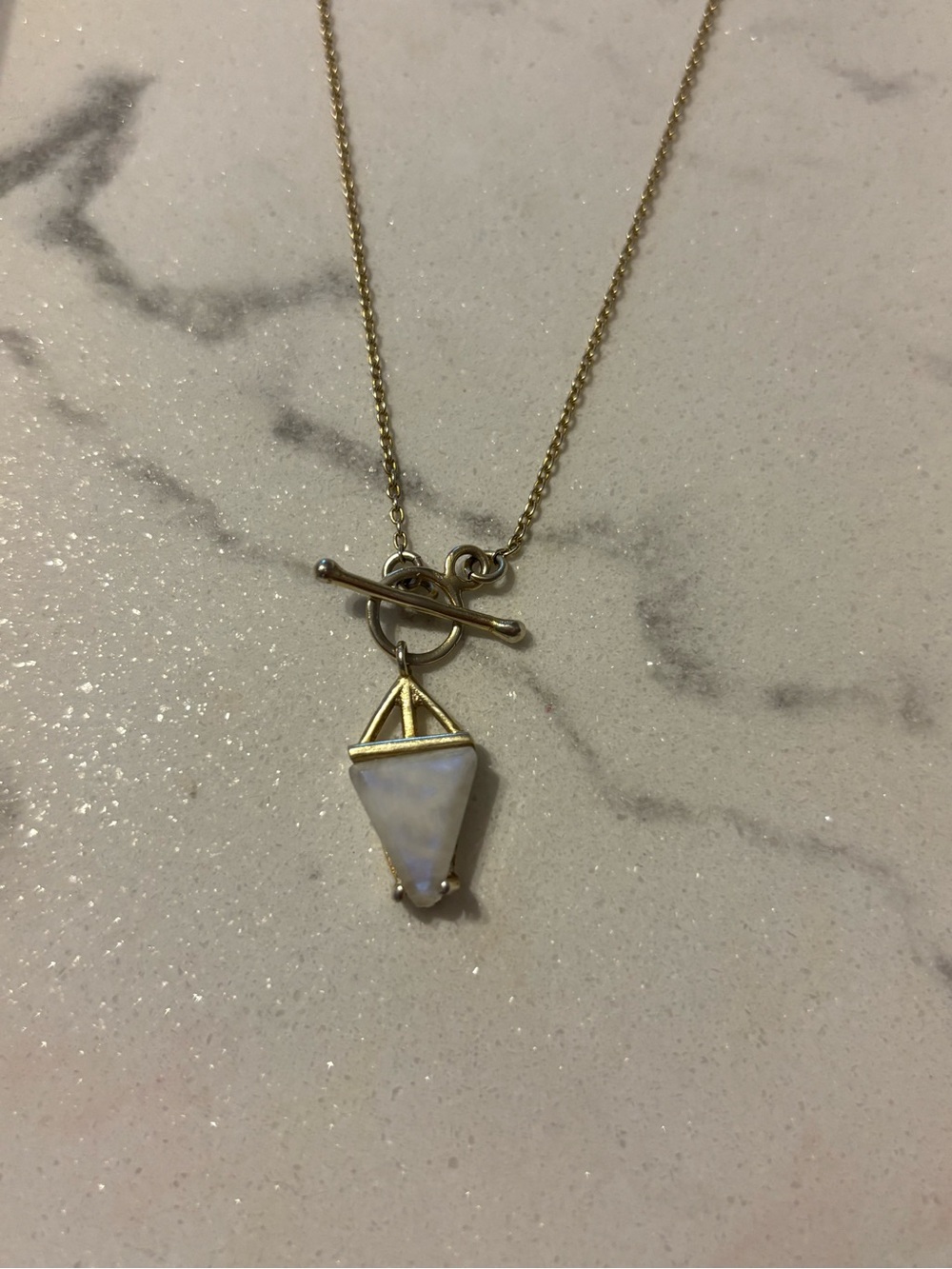 Gold-Plated Rainbow Moonstone Pendant Necklace - Gold & White - Picture 6 of 8